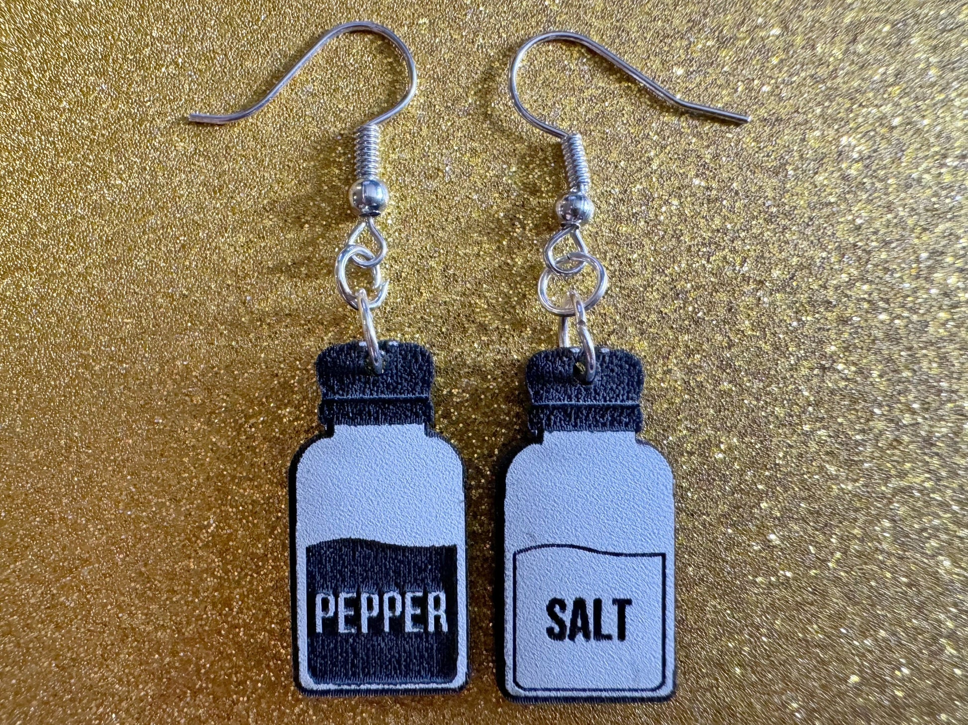 Salt & Pepper Earrings: Laser Cut Acrylic Food Earrings, Spices, Condiments, Salty, Spicy, Chef, Cook, Cooking, Best Gifts for Her/Him/Them