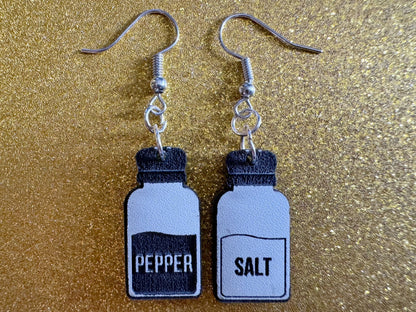 Salt & Pepper Earrings: Laser Cut Acrylic Food Earrings, Spices, Condiments, Salty, Spicy, Chef, Cook, Cooking, Best Gifts for Her/Him/Them