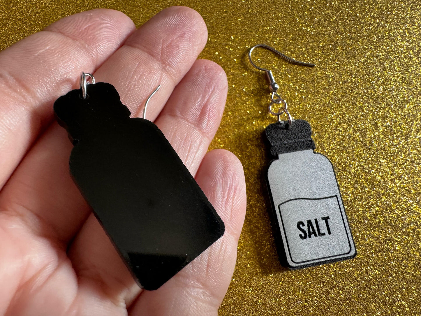 Salt & Pepper Earrings: Laser Cut Acrylic Food Earrings, Spices, Condiments, Salty, Spicy, Chef, Cook, Cooking, Best Gifts for Her/Him/Them