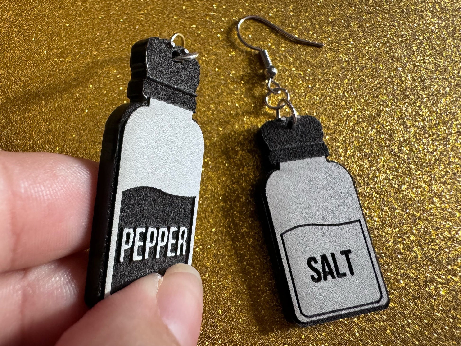 Salt & Pepper Earrings: Laser Cut Acrylic Food Earrings, Spices, Condiments, Salty, Spicy, Chef, Cook, Cooking, Best Gifts for Her/Him/Them