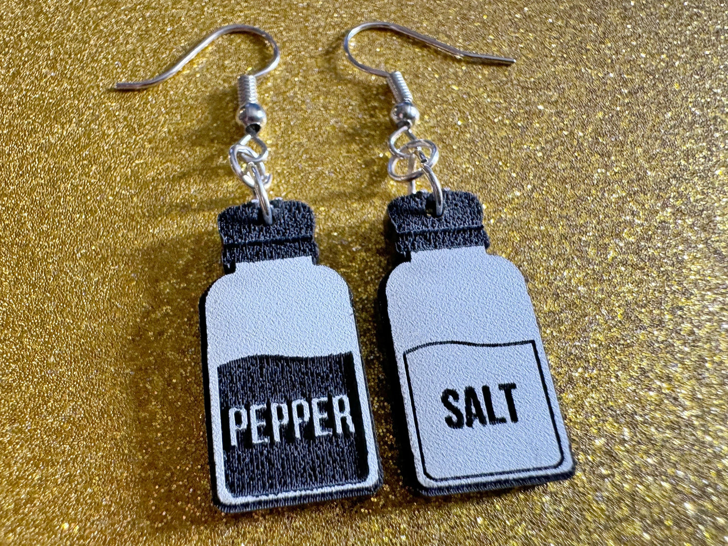 Salt & Pepper Earrings: Laser Cut Acrylic Food Earrings, Spices, Condiments, Salty, Spicy, Chef, Cook, Cooking, Best Gifts for Her/Him/Them