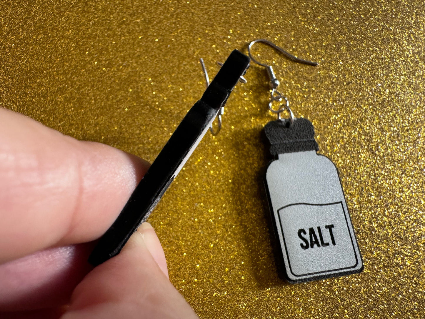 Salt & Pepper Earrings: Laser Cut Acrylic Food Earrings, Spices, Condiments, Salty, Spicy, Chef, Cook, Cooking, Best Gifts for Her/Him/Them