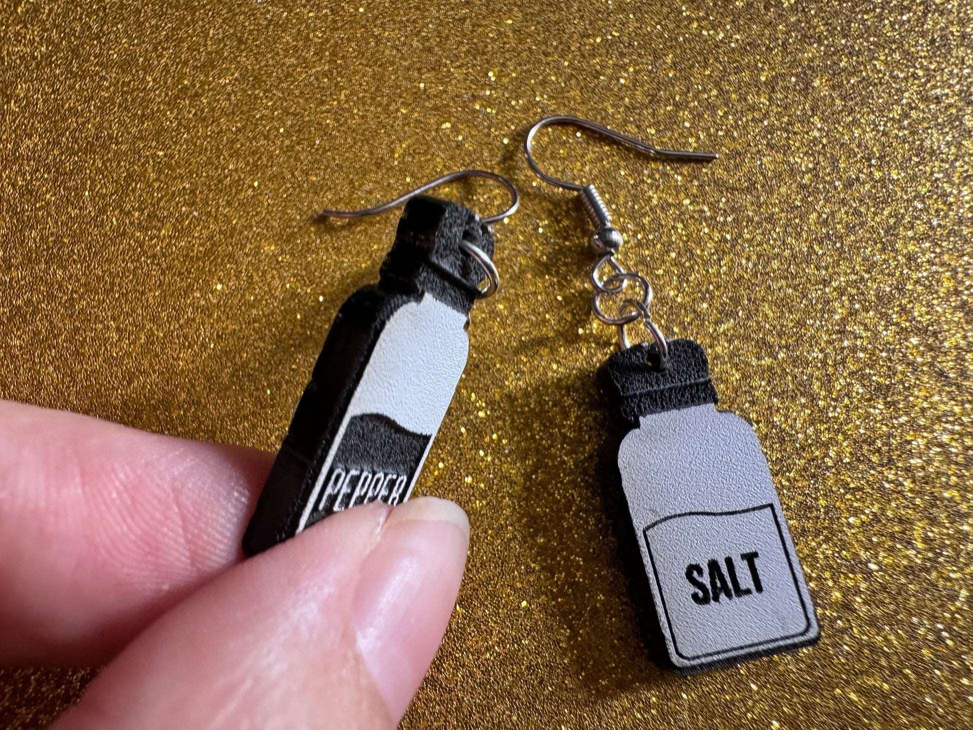Salt & Pepper Earrings: Laser Cut Acrylic Food Earrings, Spices, Condiments, Salty, Spicy, Chef, Cook, Cooking, Best Gifts for Her/Him/Them