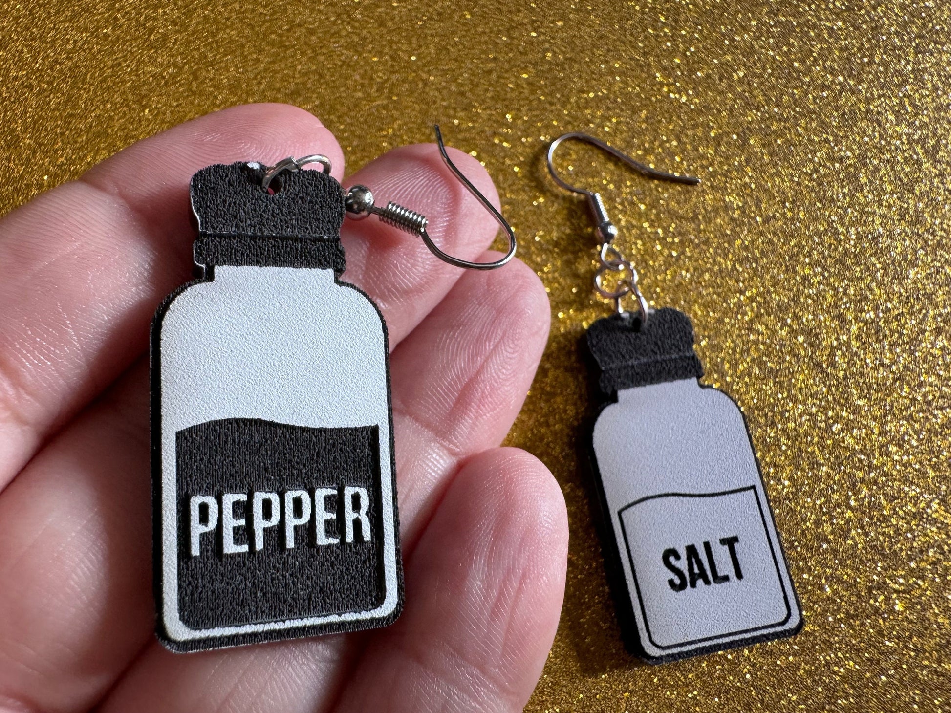 Salt & Pepper Earrings: Laser Cut Acrylic Food Earrings, Spices, Condiments, Salty, Spicy, Chef, Cook, Cooking, Best Gifts for Her/Him/Them