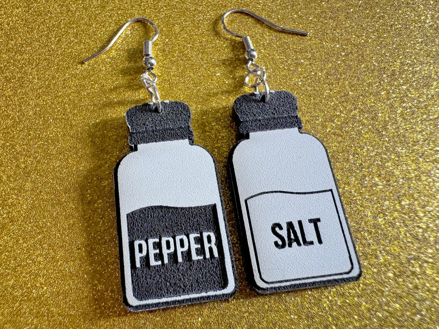 Salt & Pepper Earrings: Laser Cut Acrylic Food Earrings, Spices, Condiments, Salty, Spicy, Chef, Cook, Cooking, Best Gifts for Her/Him/Them