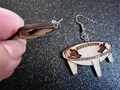 Samoan Style Tanoa Earrings: Laser Cut Wooden Earrings, Kava, Hawaii, Polynesian Culture, Herb, Morning Brew, Best Gifts for Her/Him/Them