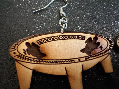 Samoan Style Tanoa Earrings: Laser Cut Wooden Earrings, Kava, Hawaii, Polynesian Culture, Herb, Morning Brew, Best Gifts for Her/Him/Them