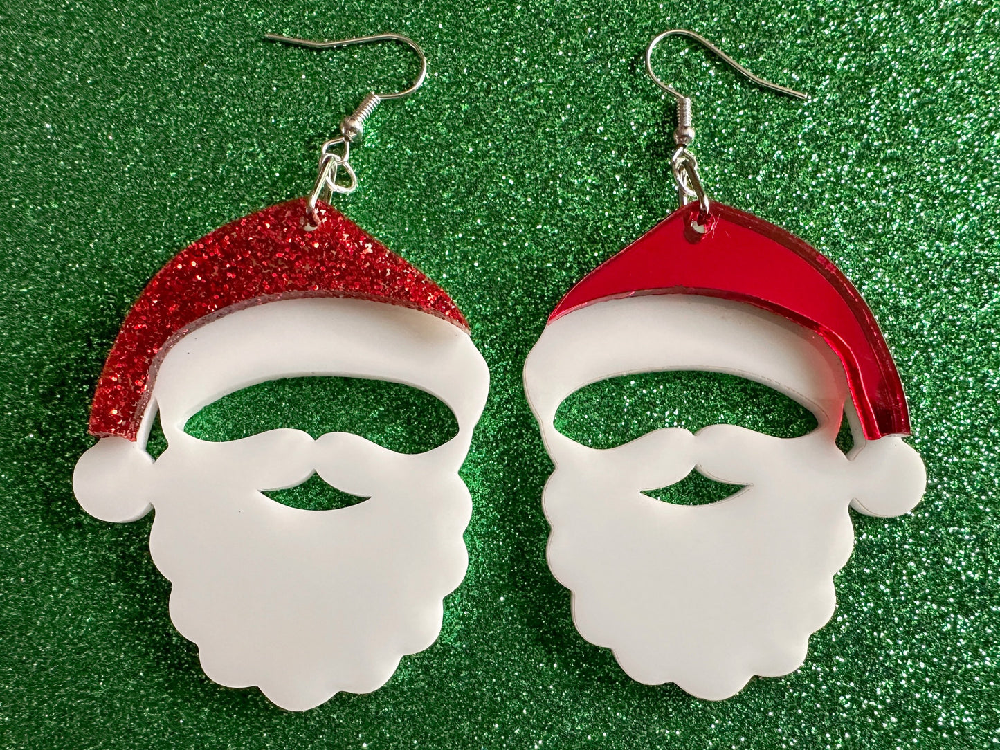 Santa Earrings: Laser Cut Acrylic Christmas Earrings, Santa Clause, Xmas, X-mas, Santa Hat, Santa Beard, Best Gifts for Her/Him/Them