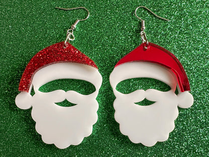 Santa Earrings: Laser Cut Acrylic Christmas Earrings, Santa Clause, Xmas, X-mas, Santa Hat, Santa Beard, Best Gifts for Her/Him/Them