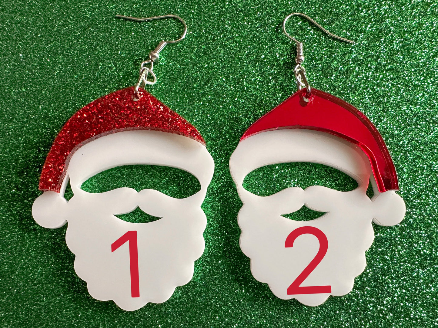 Santa Earrings: Laser Cut Acrylic Christmas Earrings, Santa Clause, Xmas, X-mas, Santa Hat, Santa Beard, Best Gifts for Her/Him/Them