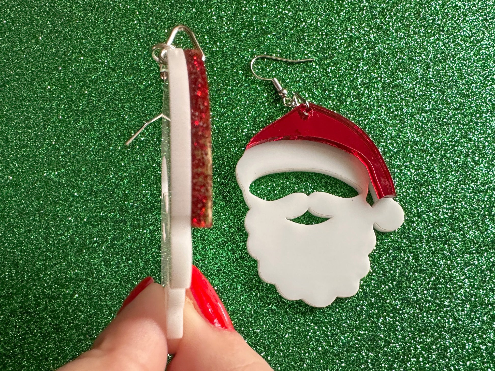 Santa Earrings: Laser Cut Acrylic Christmas Earrings, Santa Clause, Xmas, X-mas, Santa Hat, Santa Beard, Best Gifts for Her/Him/Them