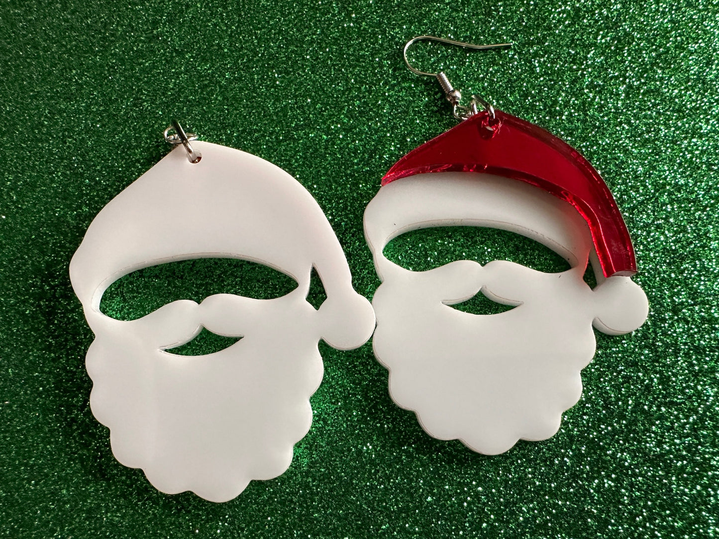 Santa Earrings: Laser Cut Acrylic Christmas Earrings, Santa Clause, Xmas, X-mas, Santa Hat, Santa Beard, Best Gifts for Her/Him/Them