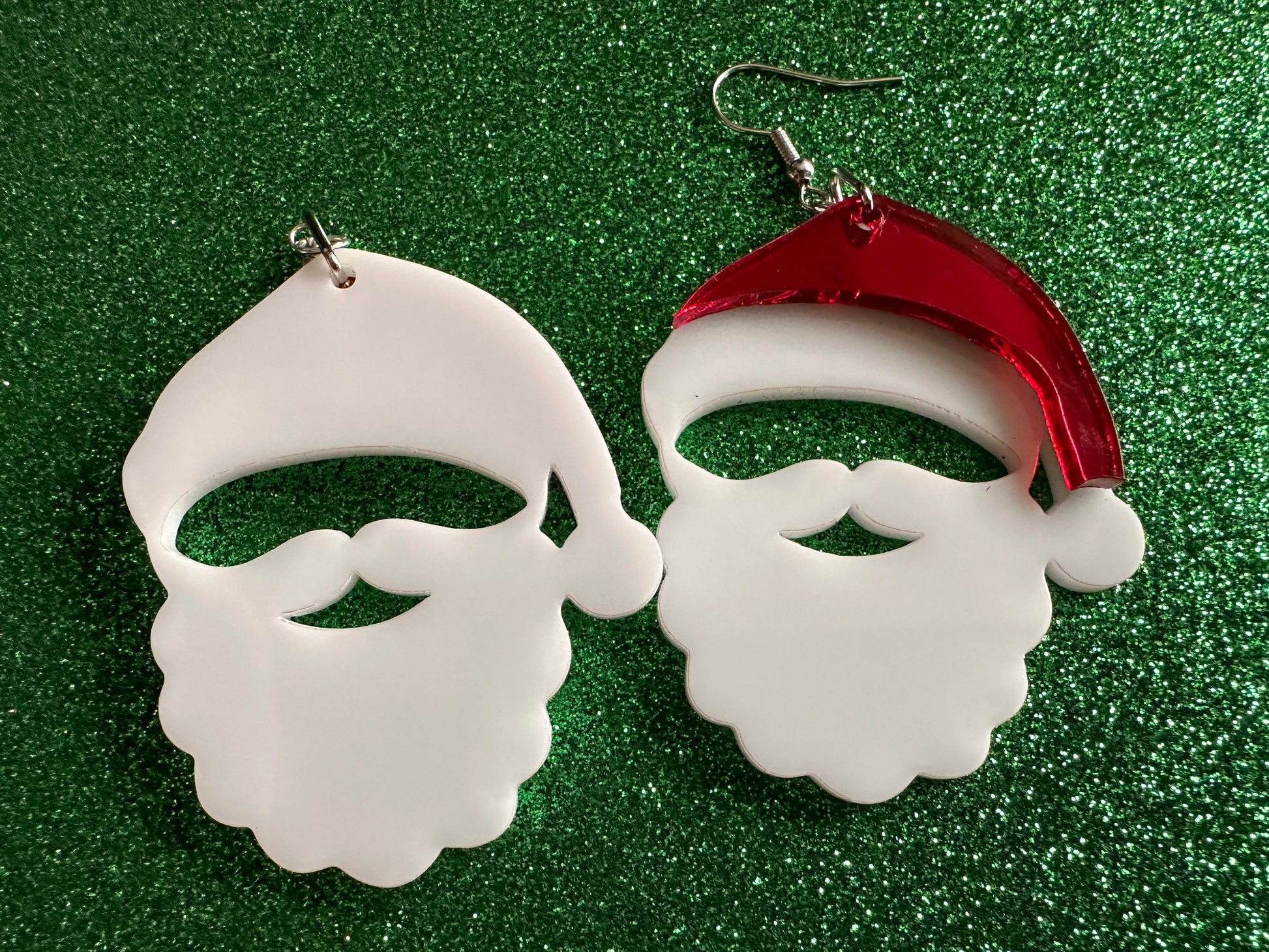 Santa Earrings: Laser Cut Acrylic Christmas Earrings, Santa Clause, Xmas, X-mas, Santa Hat, Santa Beard, Best Gifts for Her/Him/Them
