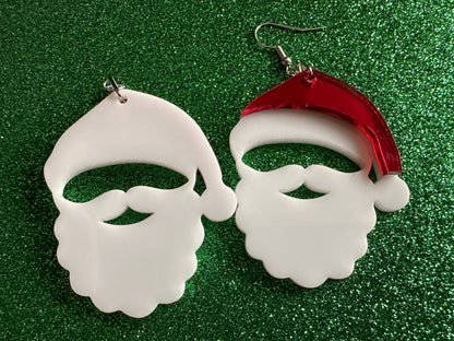 Santa Earrings: Laser Cut Acrylic Christmas Earrings, Santa Clause, Xmas, X-mas, Santa Hat, Santa Beard, Best Gifts for Her/Him/Them