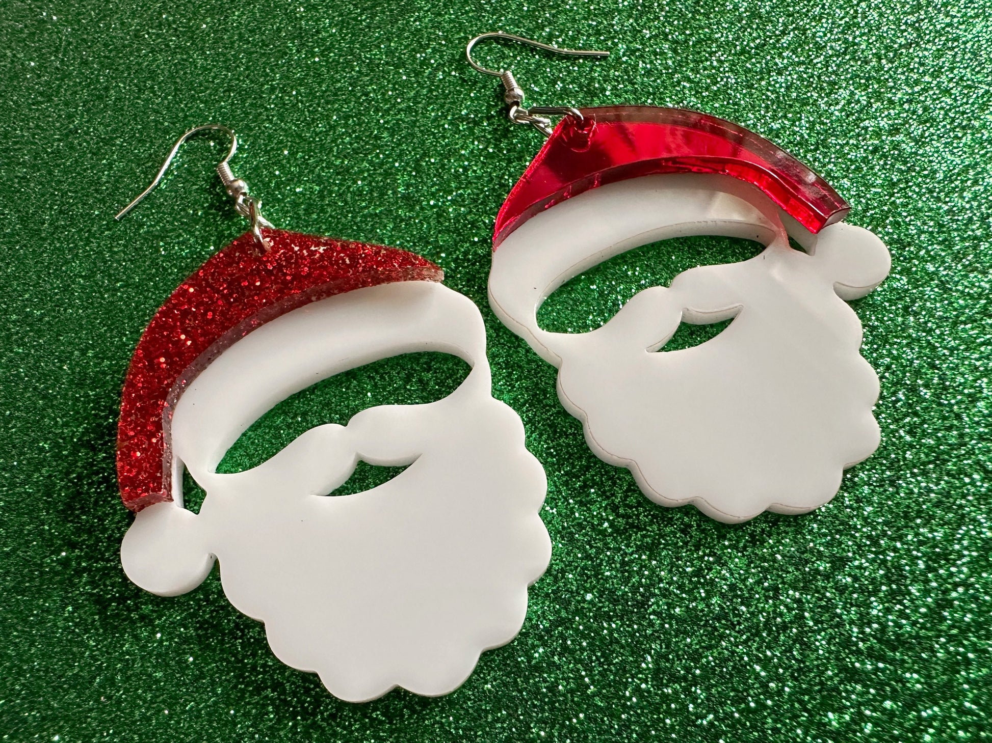 Santa Earrings: Laser Cut Acrylic Christmas Earrings, Santa Clause, Xmas, X-mas, Santa Hat, Santa Beard, Best Gifts for Her/Him/Them