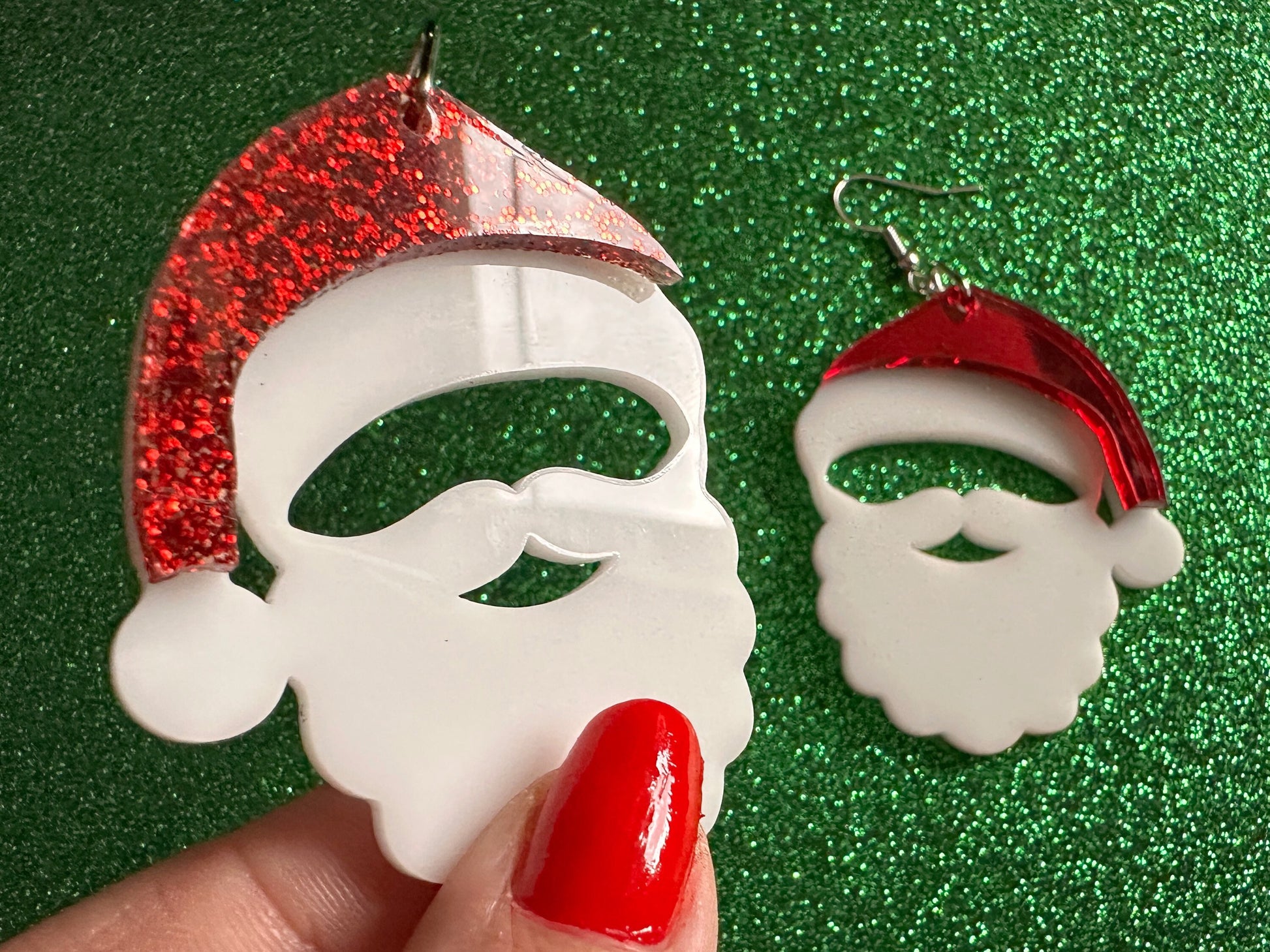 Santa Earrings: Laser Cut Acrylic Christmas Earrings, Santa Clause, Xmas, X-mas, Santa Hat, Santa Beard, Best Gifts for Her/Him/Them