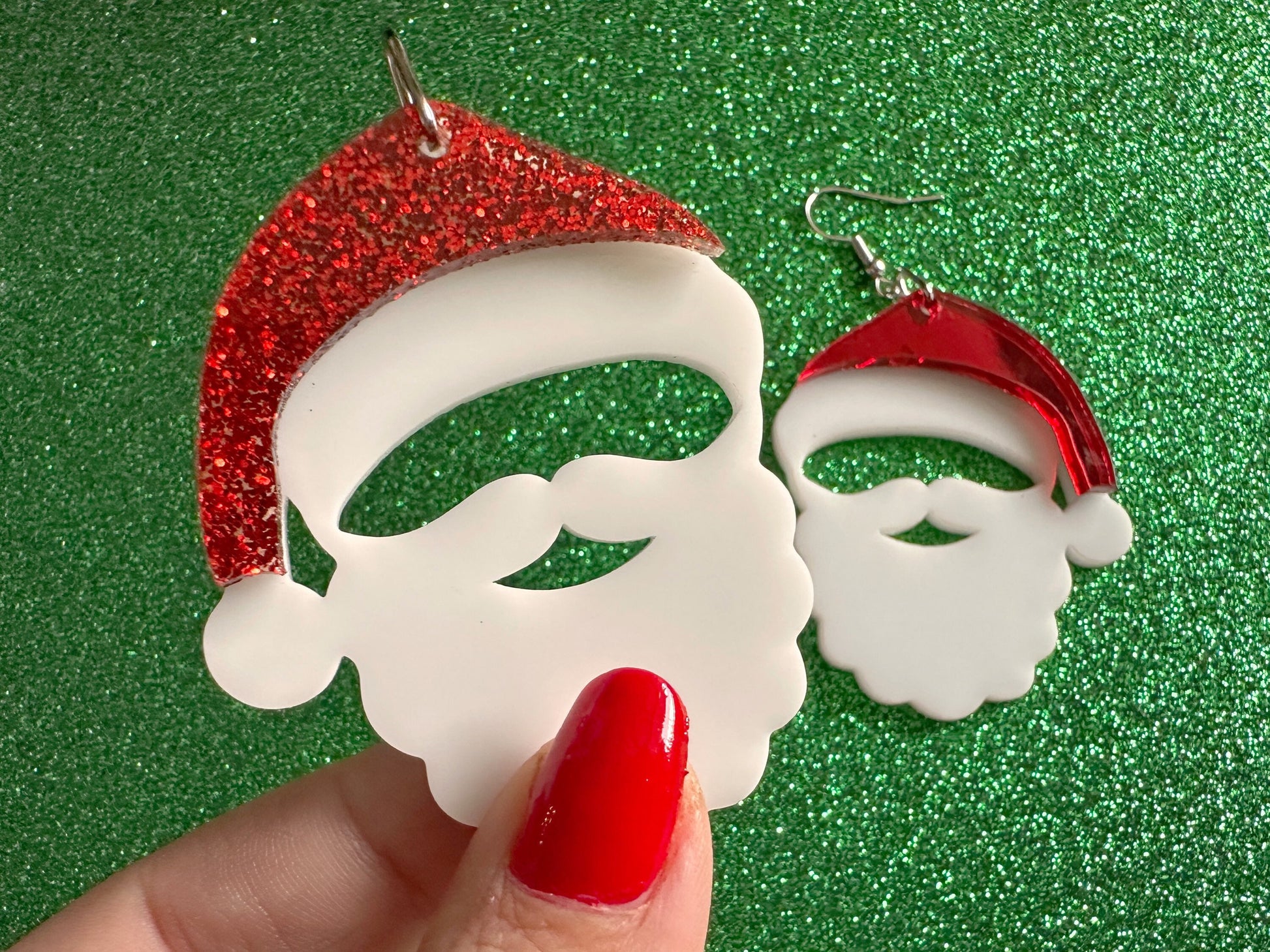 Santa Earrings: Laser Cut Acrylic Christmas Earrings, Santa Clause, Xmas, X-mas, Santa Hat, Santa Beard, Best Gifts for Her/Him/Them