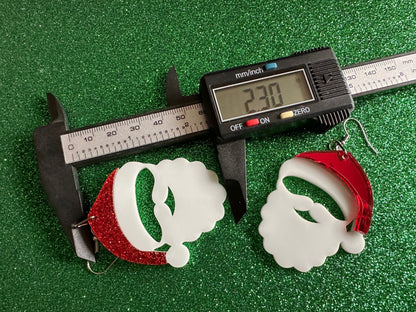 Santa Earrings: Laser Cut Acrylic Christmas Earrings, Santa Clause, Xmas, X-mas, Santa Hat, Santa Beard, Best Gifts for Her/Him/Them