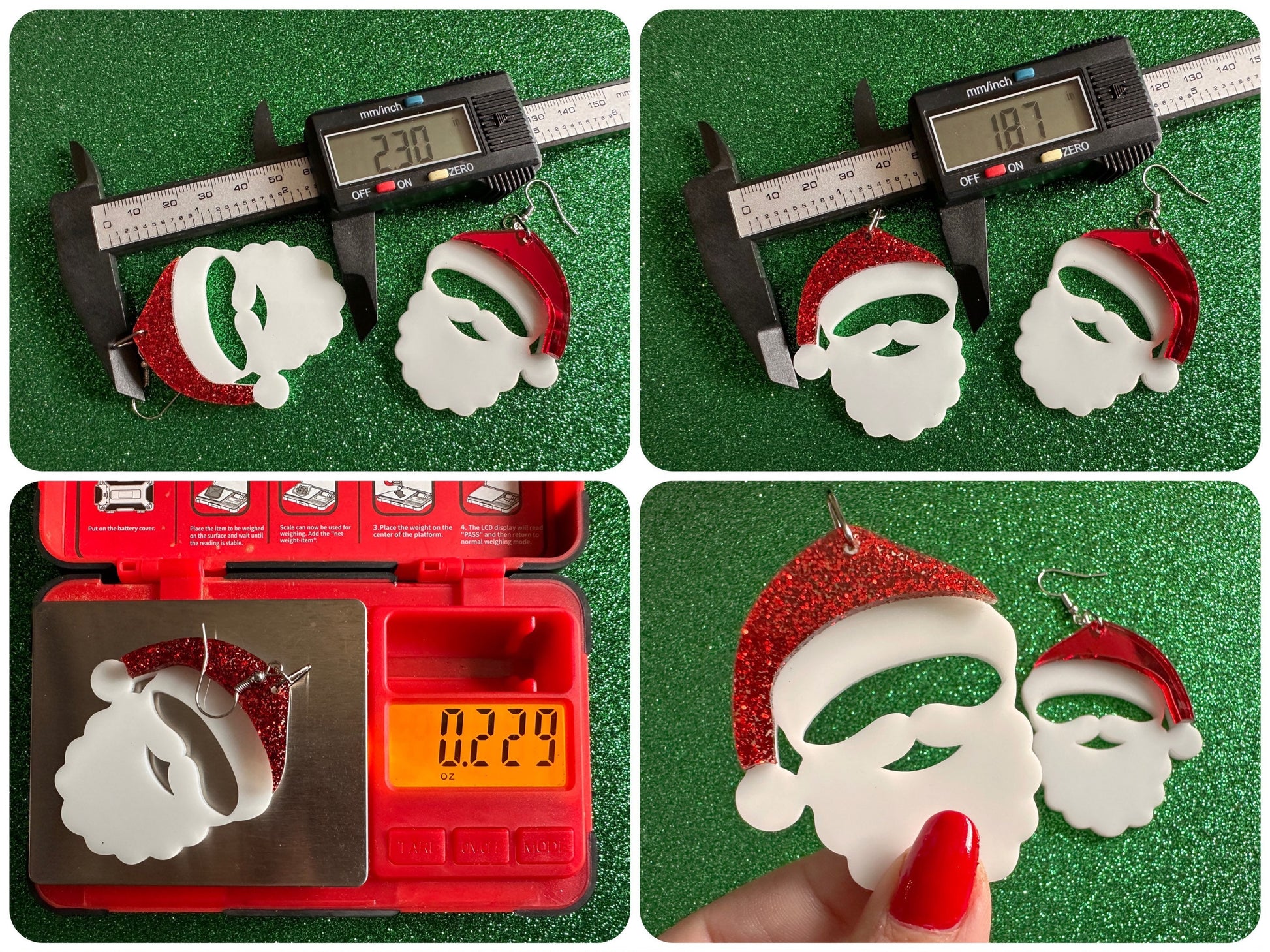 Santa Earrings: Laser Cut Acrylic Christmas Earrings, Santa Clause, Xmas, X-mas, Santa Hat, Santa Beard, Best Gifts for Her/Him/Them
