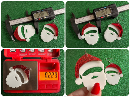 Santa Earrings: Laser Cut Acrylic Christmas Earrings, Santa Clause, Xmas, X-mas, Santa Hat, Santa Beard, Best Gifts for Her/Him/Them