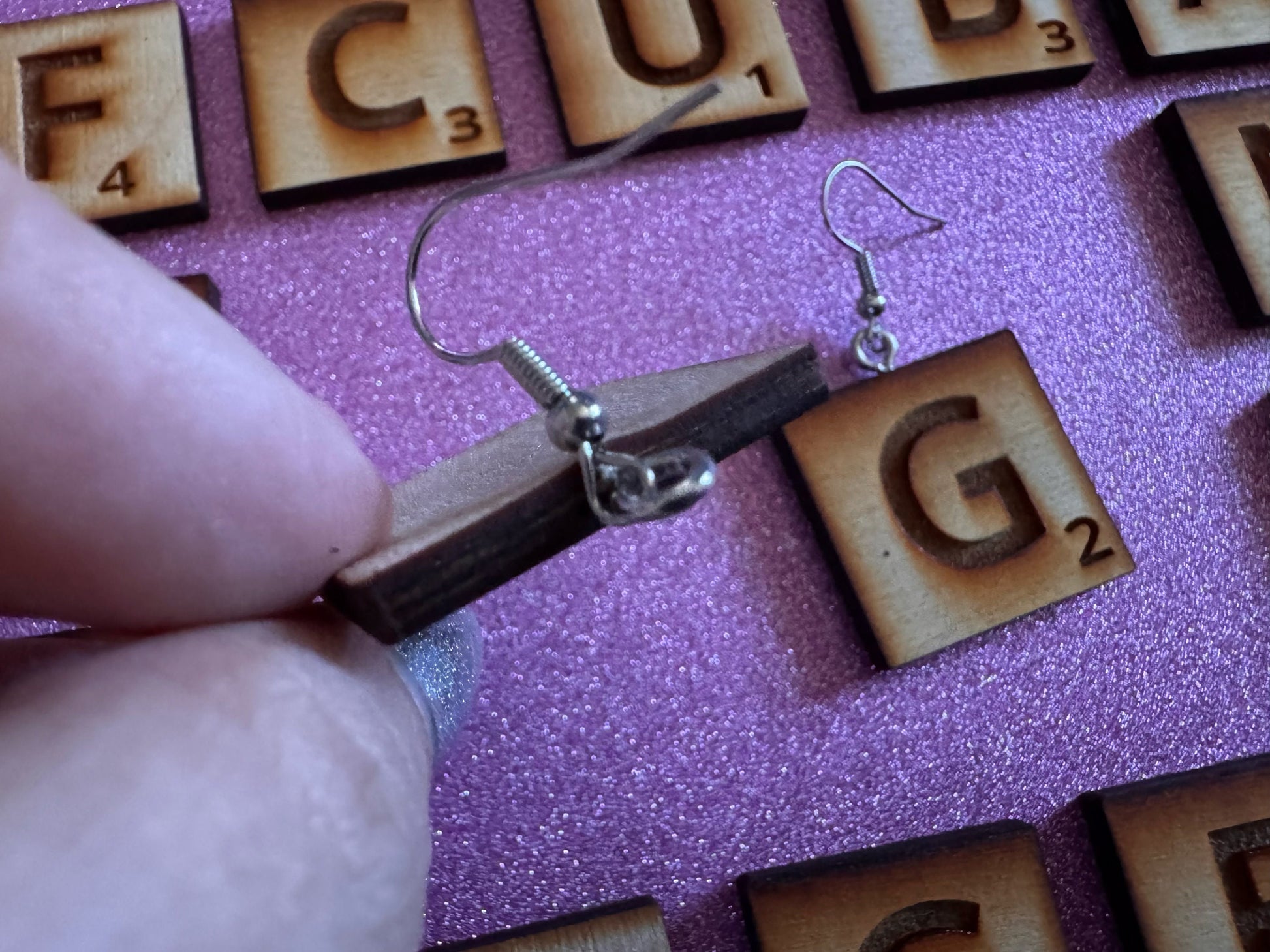 Scrabble Tile Earrings: Laser Cut Wood Scrable Tiles, Game, Game Night, Words, Reading, Best Gifts for Her/Him/Them