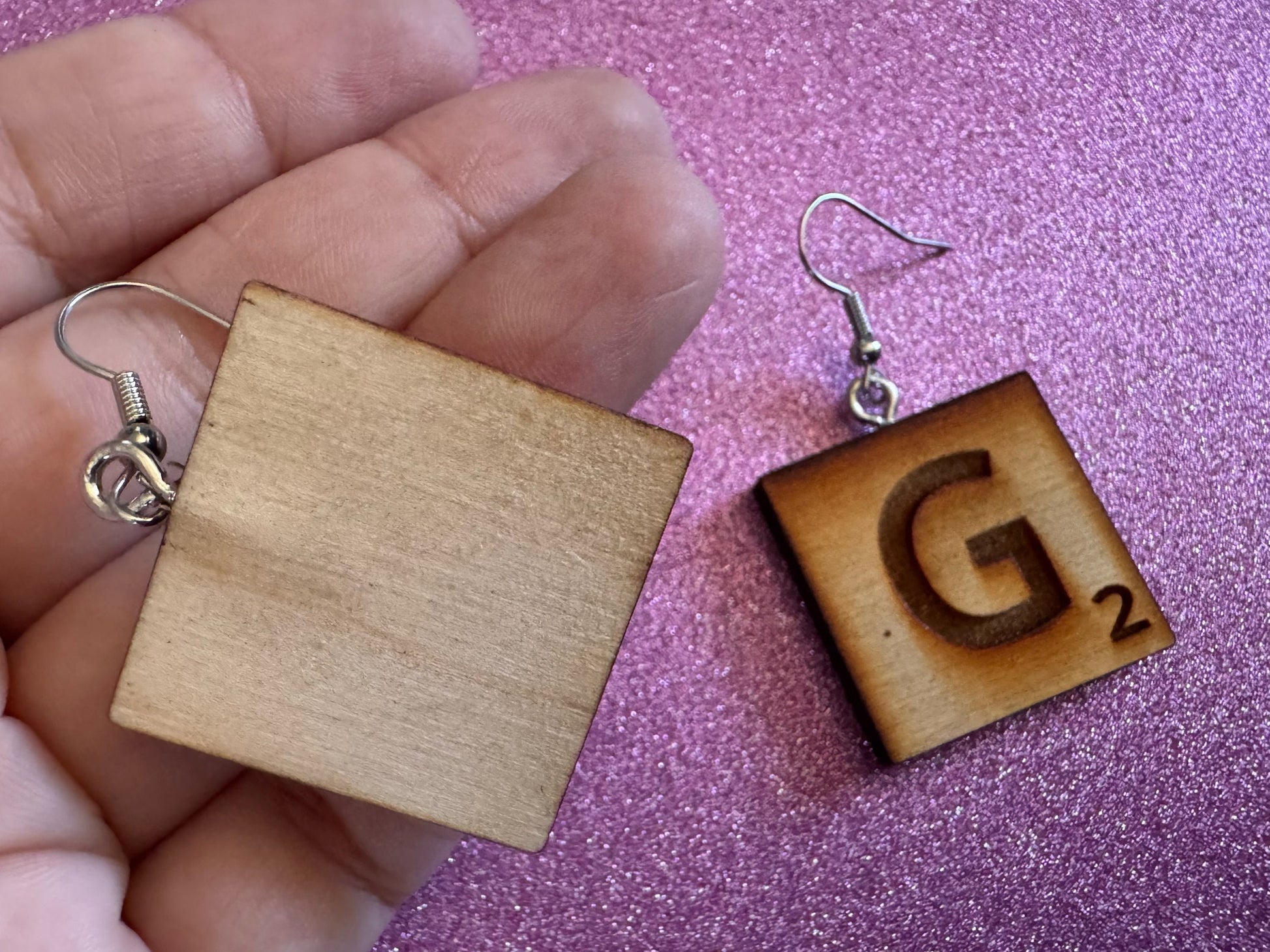 Scrabble Tile Earrings: Laser Cut Wood Scrable Tiles, Game, Game Night, Words, Reading, Best Gifts for Her/Him/Them