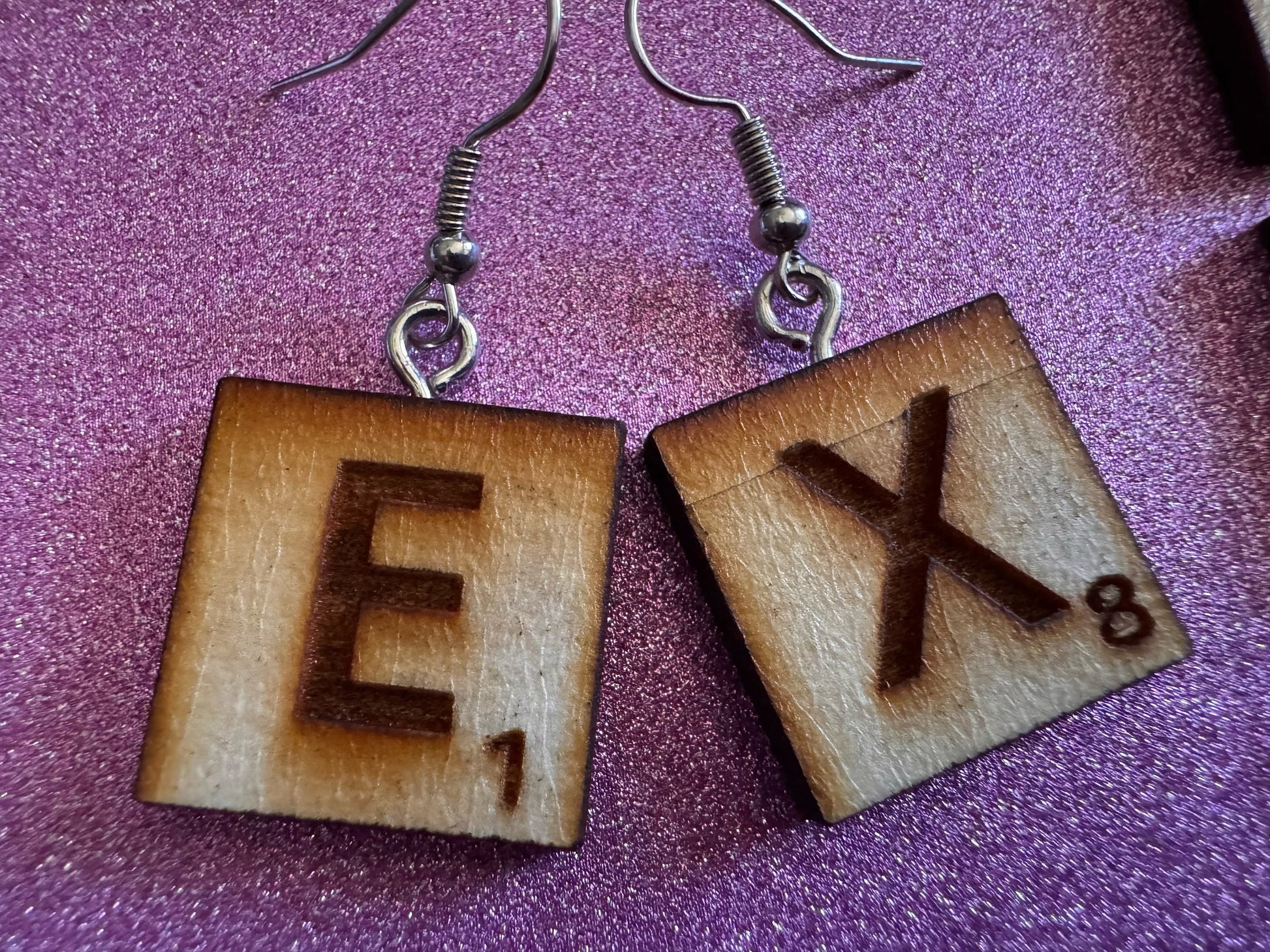 Scrabble Tile Earrings: Laser Cut Wood Scrable Tiles, Game, Game Night, Words, Reading, Best Gifts for Her/Him/Them