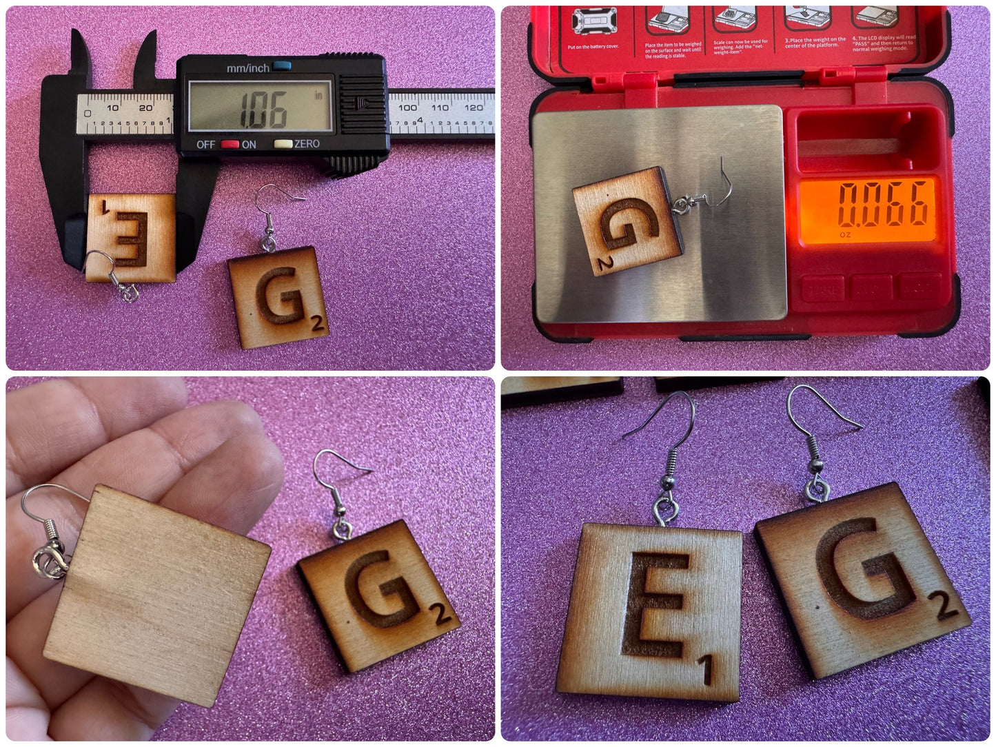 Scrabble Tile Earrings: Laser Cut Wood Scrable Tiles, Game, Game Night, Words, Reading, Best Gifts for Her/Him/Them