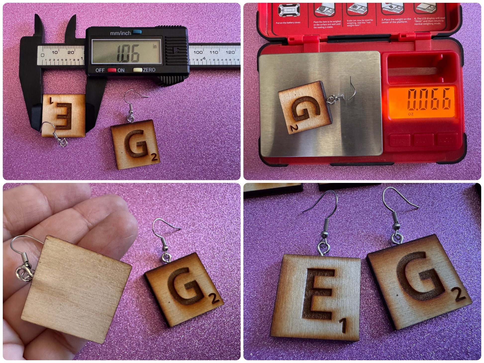 Scrabble Tile Earrings: Laser Cut Wood Scrable Tiles, Game, Game Night, Words, Reading, Best Gifts for Her/Him/Them