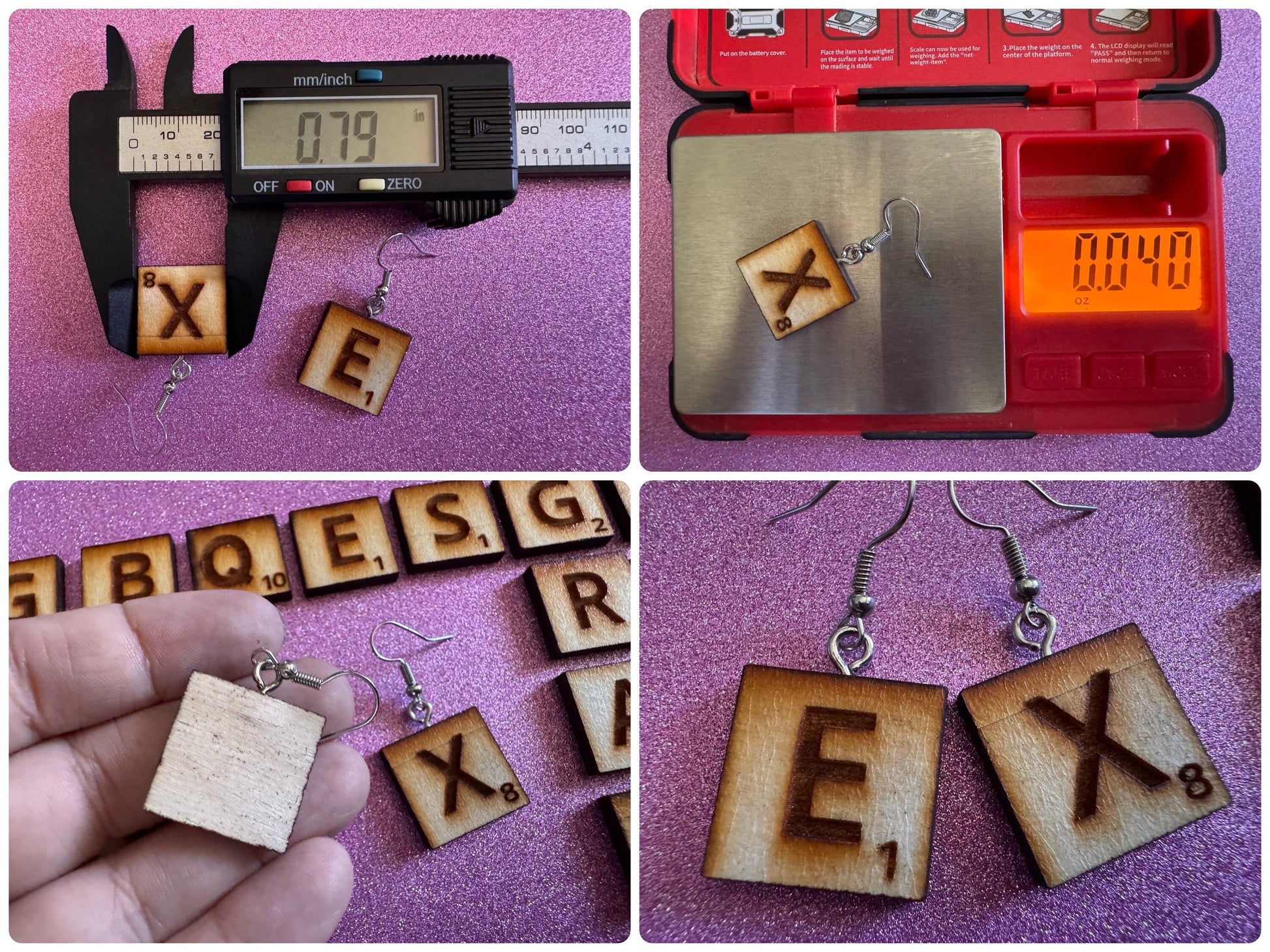 Scrabble Tile Earrings: Laser Cut Wood Scrable Tiles, Game, Game Night, Words, Reading, Best Gifts for Her/Him/Them