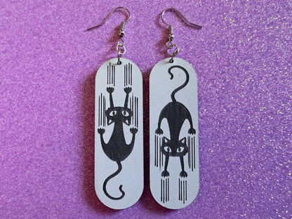 Scratching Cat Earrings: Laser Cut Acrylic Cats, Kitty, Kitten, Pussy Cat, Animal, Feline, Black Cat, White Cat, Best Gifts for Her/Him/Them