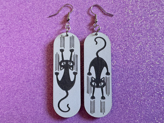 Scratching Cat Earrings: Laser Cut Acrylic Cats, Kitty, Kitten, Pussy Cat, Animal, Feline, Black Cat, White Cat, Best Gifts for Her/Him/Them
