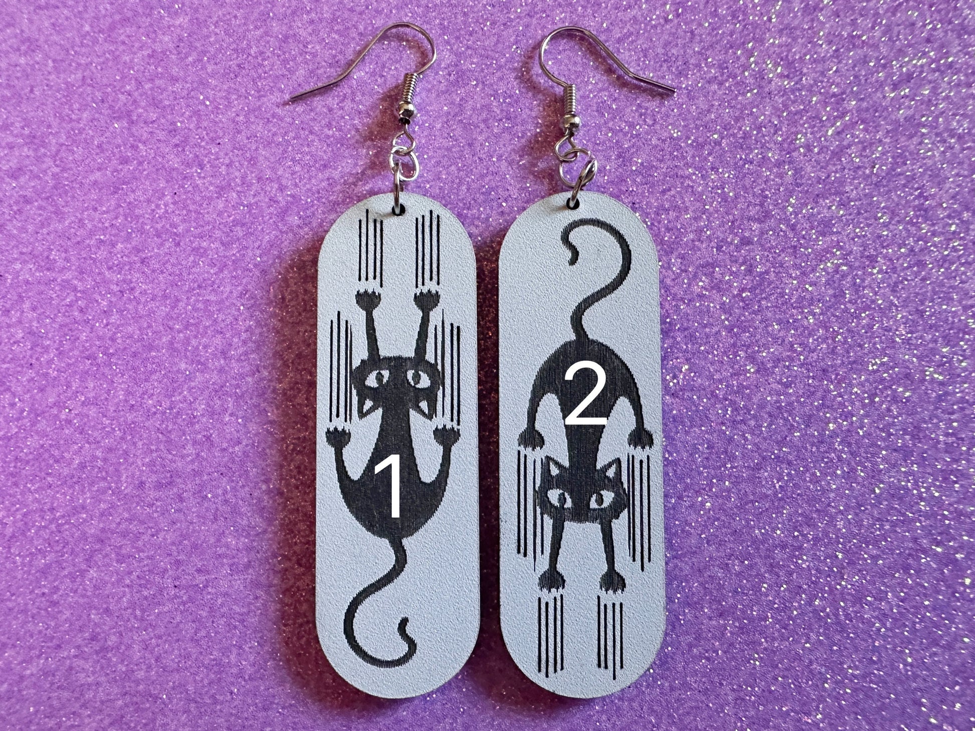 Scratching Cat Earrings: Laser Cut Acrylic Cats, Kitty, Kitten, Pussy Cat, Animal, Feline, Black Cat, White Cat, Best Gifts for Her/Him/Them