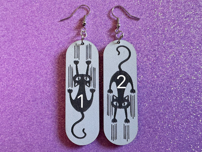 Scratching Cat Earrings: Laser Cut Acrylic Cats, Kitty, Kitten, Pussy Cat, Animal, Feline, Black Cat, White Cat, Best Gifts for Her/Him/Them