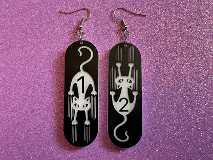 Scratching Cat Earrings: Laser Cut Acrylic Cats, Kitty, Kitten, Pussy Cat, Animal, Feline, Black Cat, White Cat, Best Gifts for Her/Him/Them