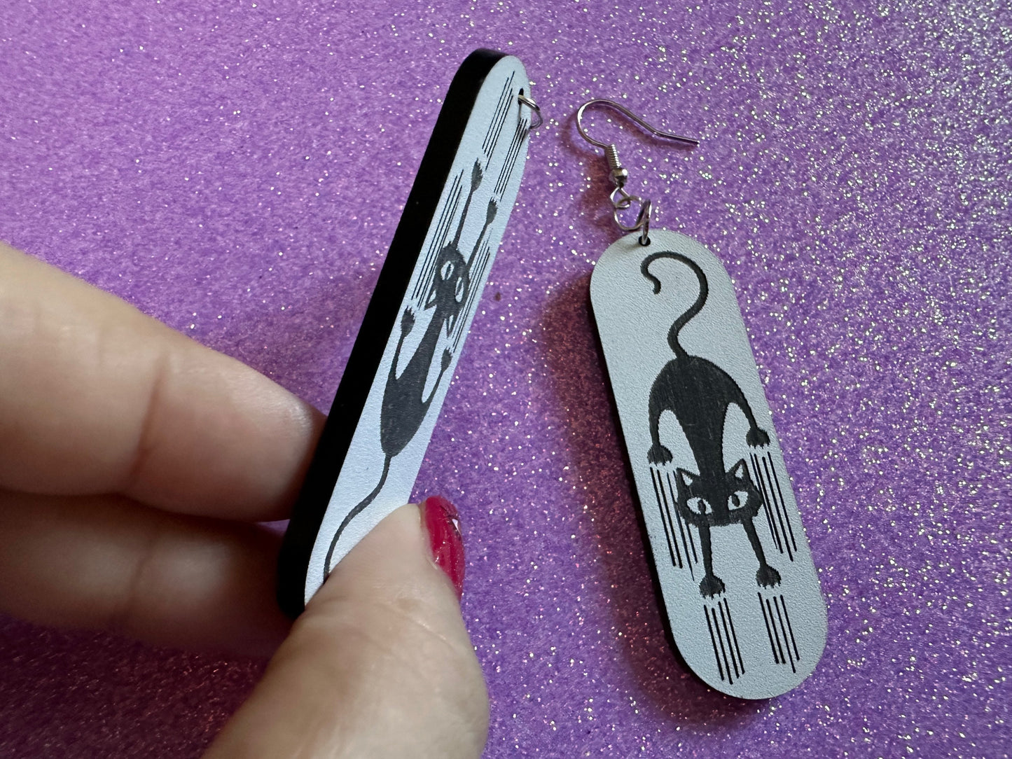 Scratching Cat Earrings: Laser Cut Acrylic Cats, Kitty, Kitten, Pussy Cat, Animal, Feline, Black Cat, White Cat, Best Gifts for Her/Him/Them