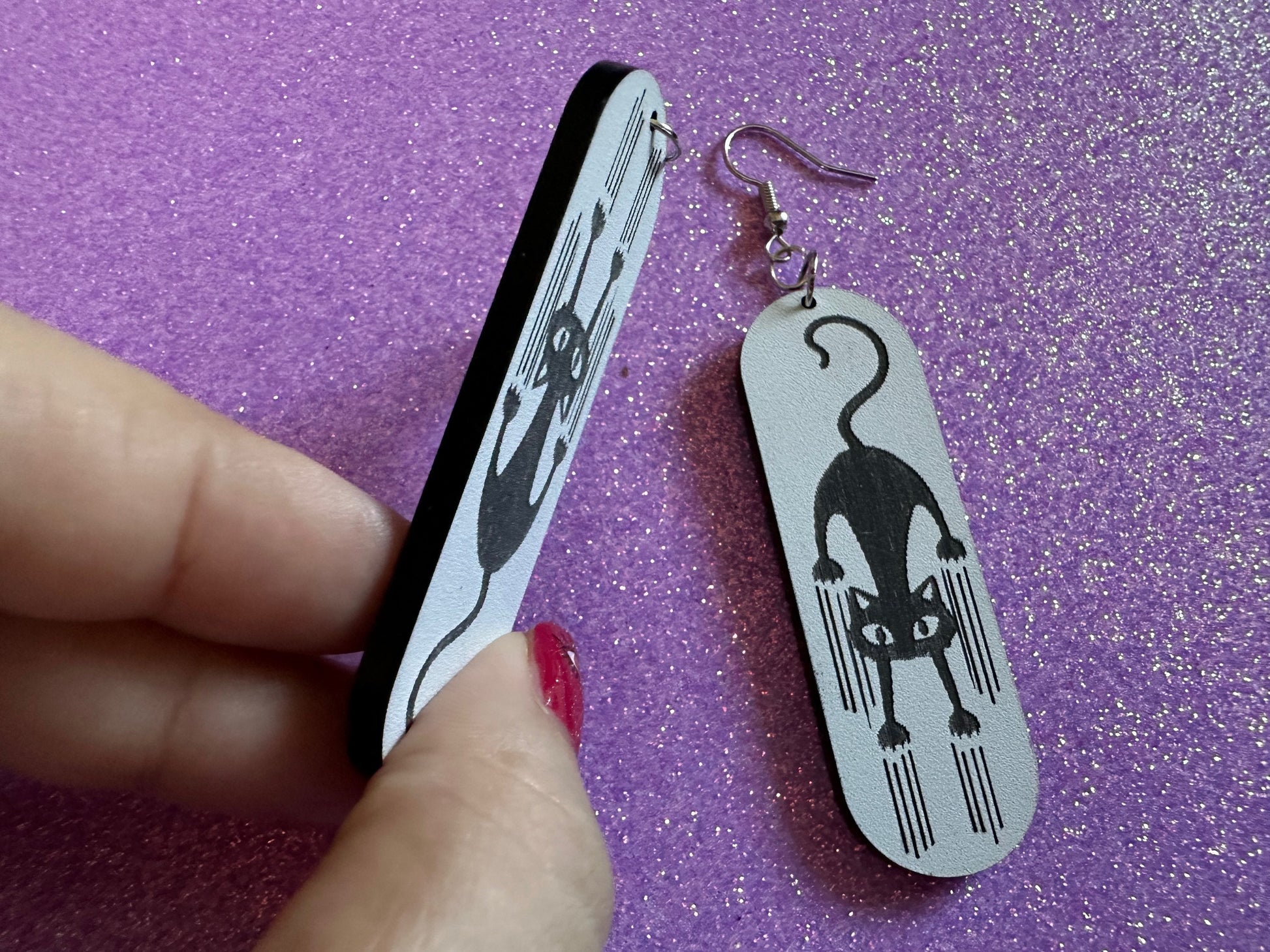 Scratching Cat Earrings: Laser Cut Acrylic Cats, Kitty, Kitten, Pussy Cat, Animal, Feline, Black Cat, White Cat, Best Gifts for Her/Him/Them