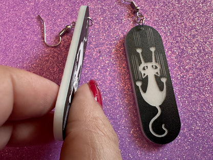 Scratching Cat Earrings: Laser Cut Acrylic Cats, Kitty, Kitten, Pussy Cat, Animal, Feline, Black Cat, White Cat, Best Gifts for Her/Him/Them