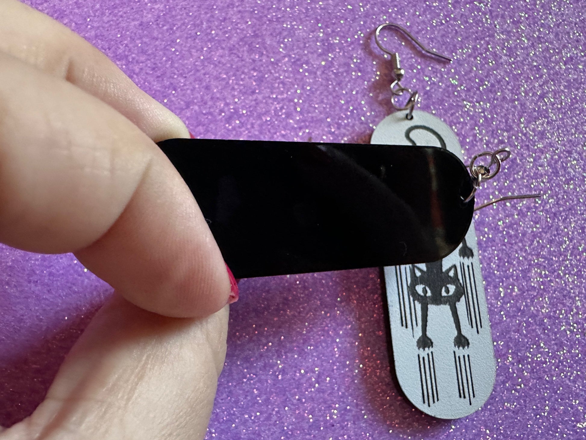 Scratching Cat Earrings: Laser Cut Acrylic Cats, Kitty, Kitten, Pussy Cat, Animal, Feline, Black Cat, White Cat, Best Gifts for Her/Him/Them