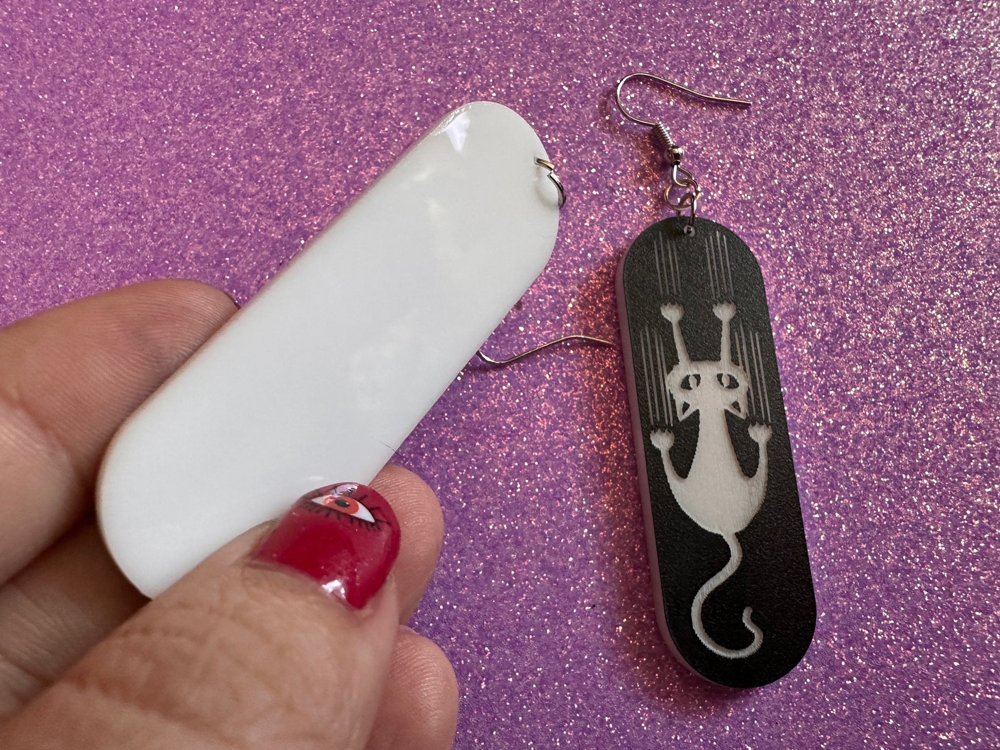 Scratching Cat Earrings: Laser Cut Acrylic Cats, Kitty, Kitten, Pussy Cat, Animal, Feline, Black Cat, White Cat, Best Gifts for Her/Him/Them