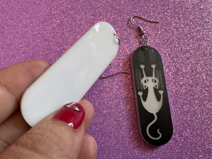 Scratching Cat Earrings: Laser Cut Acrylic Cats, Kitty, Kitten, Pussy Cat, Animal, Feline, Black Cat, White Cat, Best Gifts for Her/Him/Them