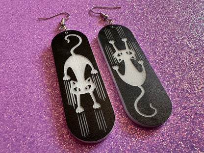 Scratching Cat Earrings: Laser Cut Acrylic Cats, Kitty, Kitten, Pussy Cat, Animal, Feline, Black Cat, White Cat, Best Gifts for Her/Him/Them