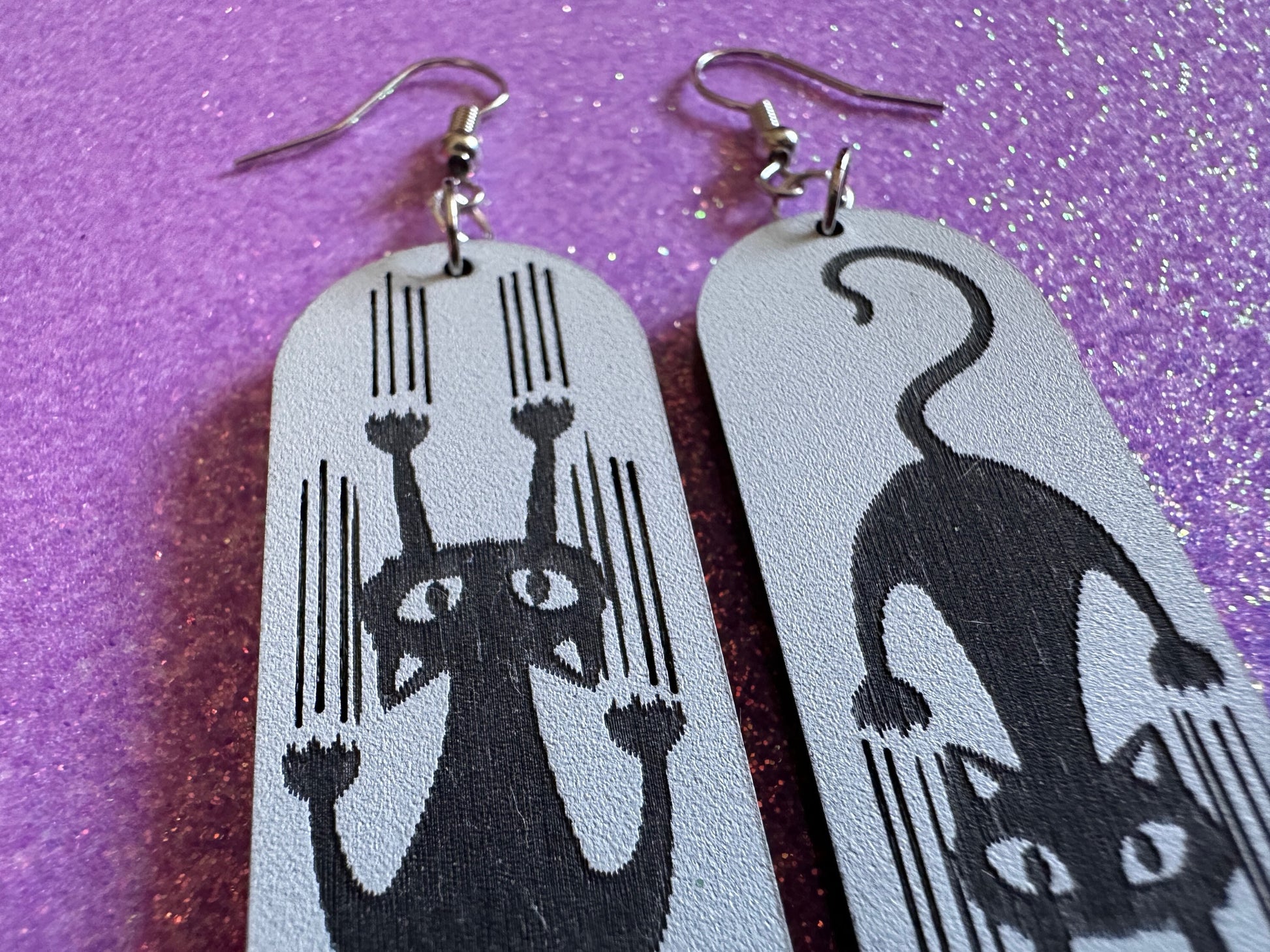 Scratching Cat Earrings: Laser Cut Acrylic Cats, Kitty, Kitten, Pussy Cat, Animal, Feline, Black Cat, White Cat, Best Gifts for Her/Him/Them