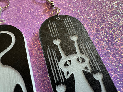 Scratching Cat Earrings: Laser Cut Acrylic Cats, Kitty, Kitten, Pussy Cat, Animal, Feline, Black Cat, White Cat, Best Gifts for Her/Him/Them