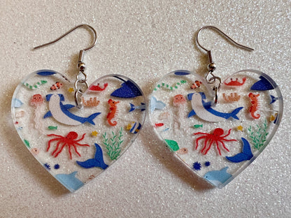 Sea Creature Earrings: Laser Cut Acrylic Octopus, Seahorse, Ocean Animals, Fish, Ray, Shark, Eel, Fish, Aquatic, Best Gifts for Her/Him/Them