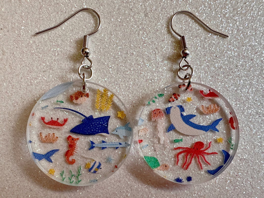 Sea Creature Earrings: Laser Cut Acrylic Octopus, Seahorse, Ocean Animals, Fish, Ray, Shark, Eel, Fish, Aquatic, Best Gifts for Her/Him/Them