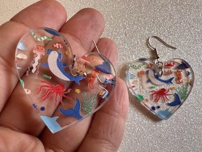 Sea Creature Earrings: Laser Cut Acrylic Octopus, Seahorse, Ocean Animals, Fish, Ray, Shark, Eel, Fish, Aquatic, Best Gifts for Her/Him/Them