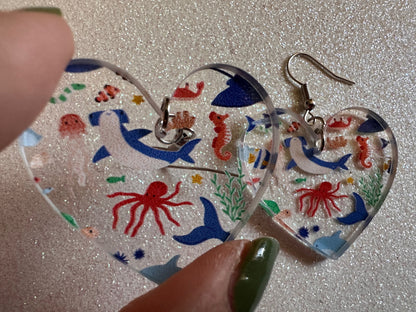 Sea Creature Earrings: Laser Cut Acrylic Octopus, Seahorse, Ocean Animals, Fish, Ray, Shark, Eel, Fish, Aquatic, Best Gifts for Her/Him/Them