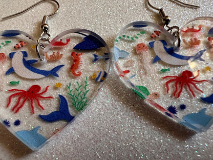 Sea Creature Earrings: Laser Cut Acrylic Octopus, Seahorse, Ocean Animals, Fish, Ray, Shark, Eel, Fish, Aquatic, Best Gifts for Her/Him/Them