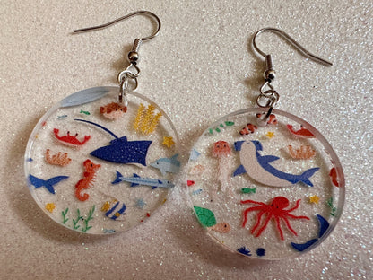 Sea Creature Earrings: Laser Cut Acrylic Octopus, Seahorse, Ocean Animals, Fish, Ray, Shark, Eel, Fish, Aquatic, Best Gifts for Her/Him/Them